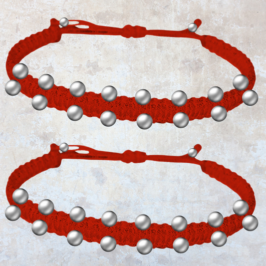 925 Pure Silver Nazariya Bracelet and Anklet with Red Thread with Silver Balls for Baby Boys & Girls (Pack of 2)