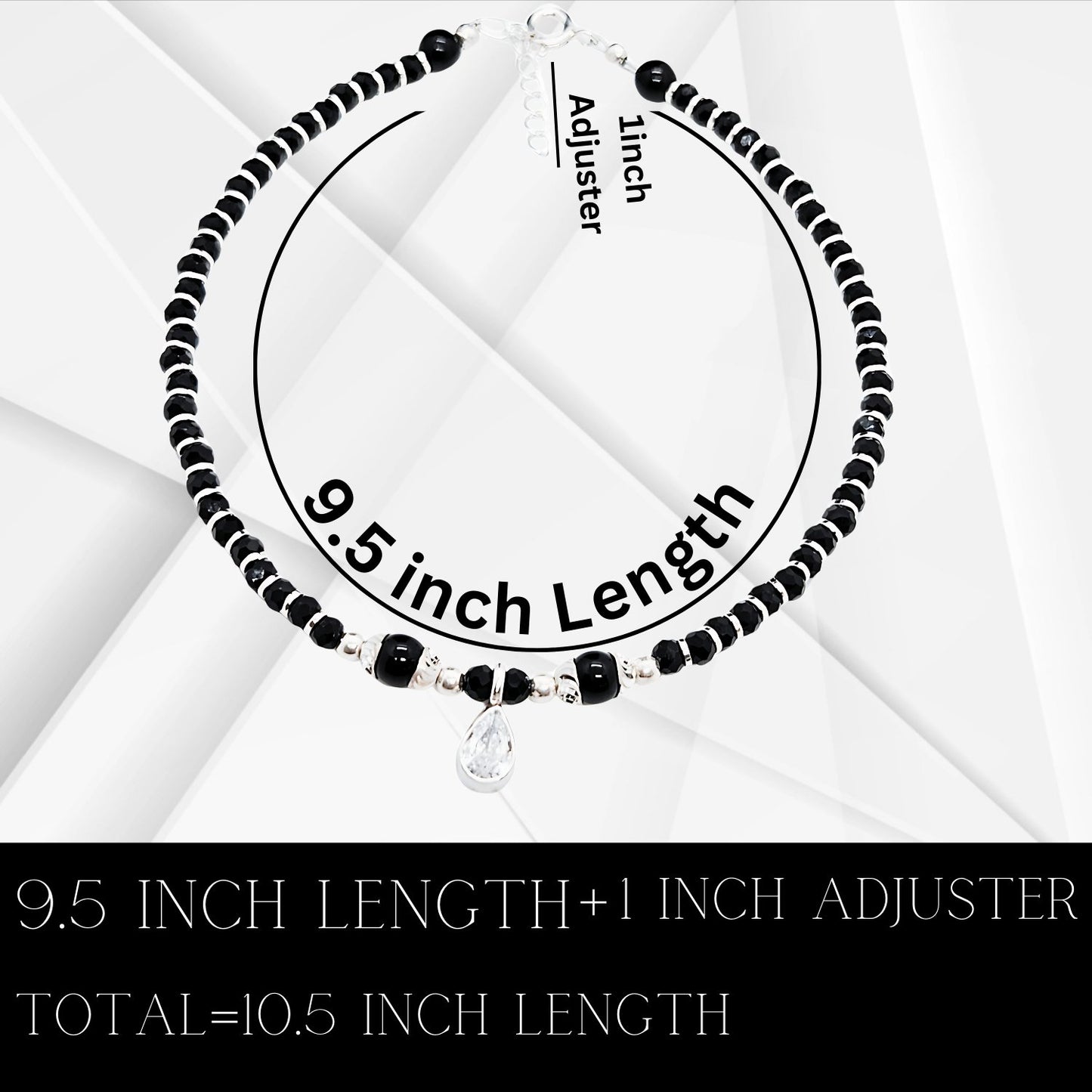 Women Black Beads Anklet with Silver Drop Charm | 925 | Free Size | For Women & Girls