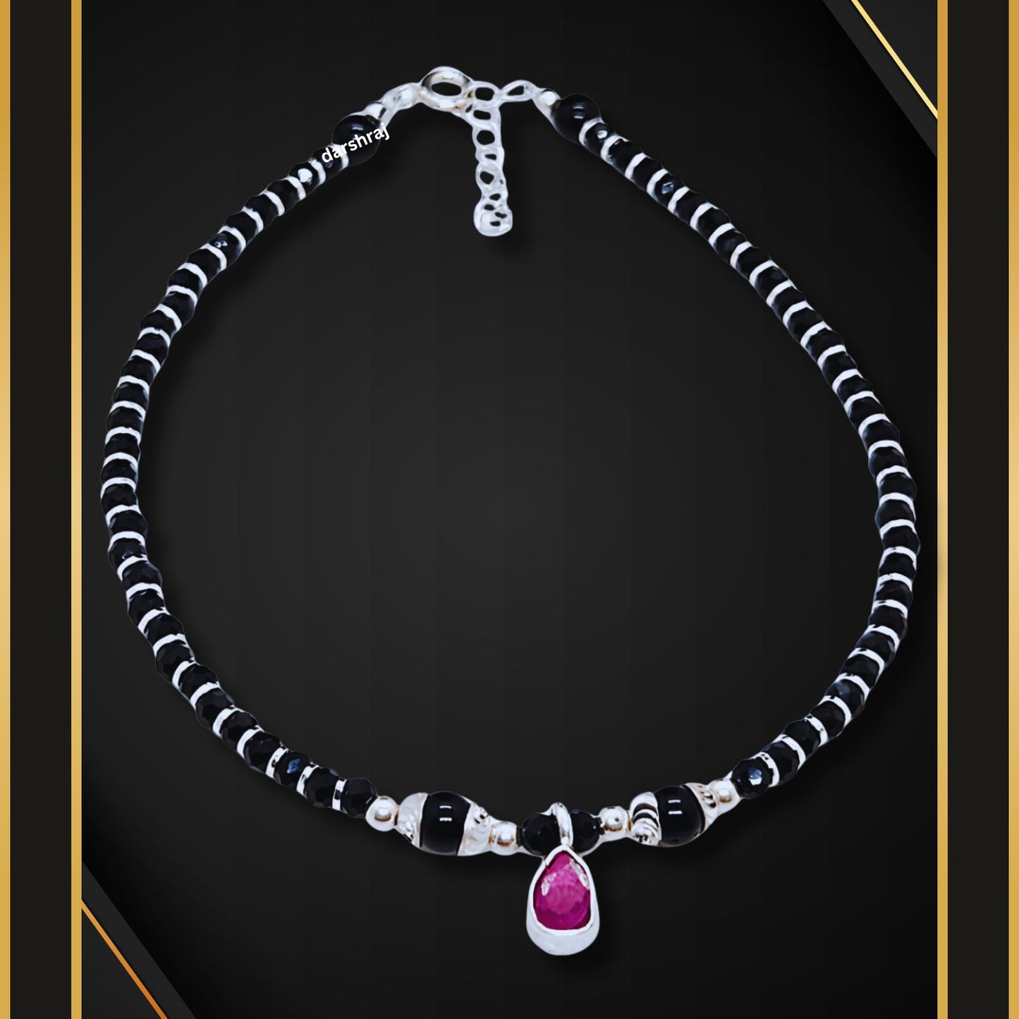 Women Black Beads Anklet with Pink Pearl Charm | 925 Silver | Free Size | For Women & Girls