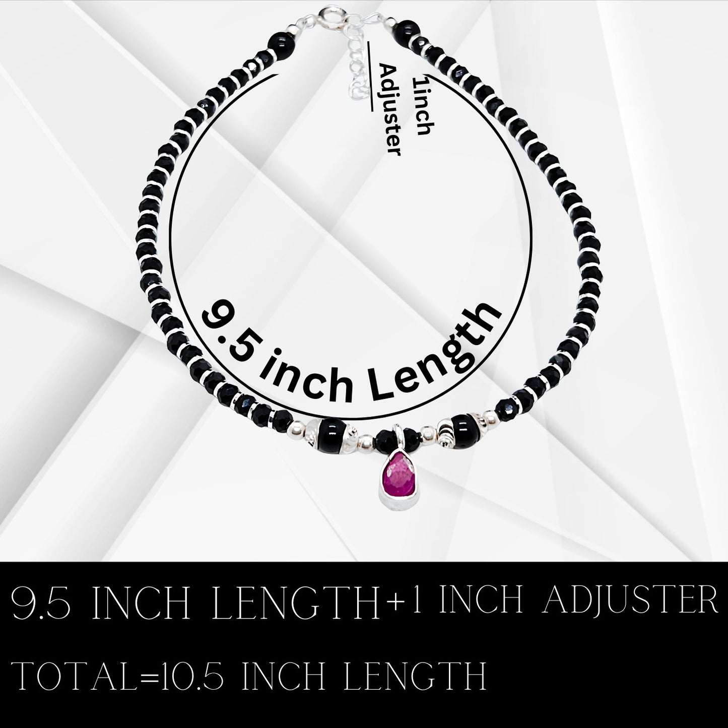 Women Black Beads Anklet with Pink Pearl Charm | 925 Silver | Free Size | For Women & Girls