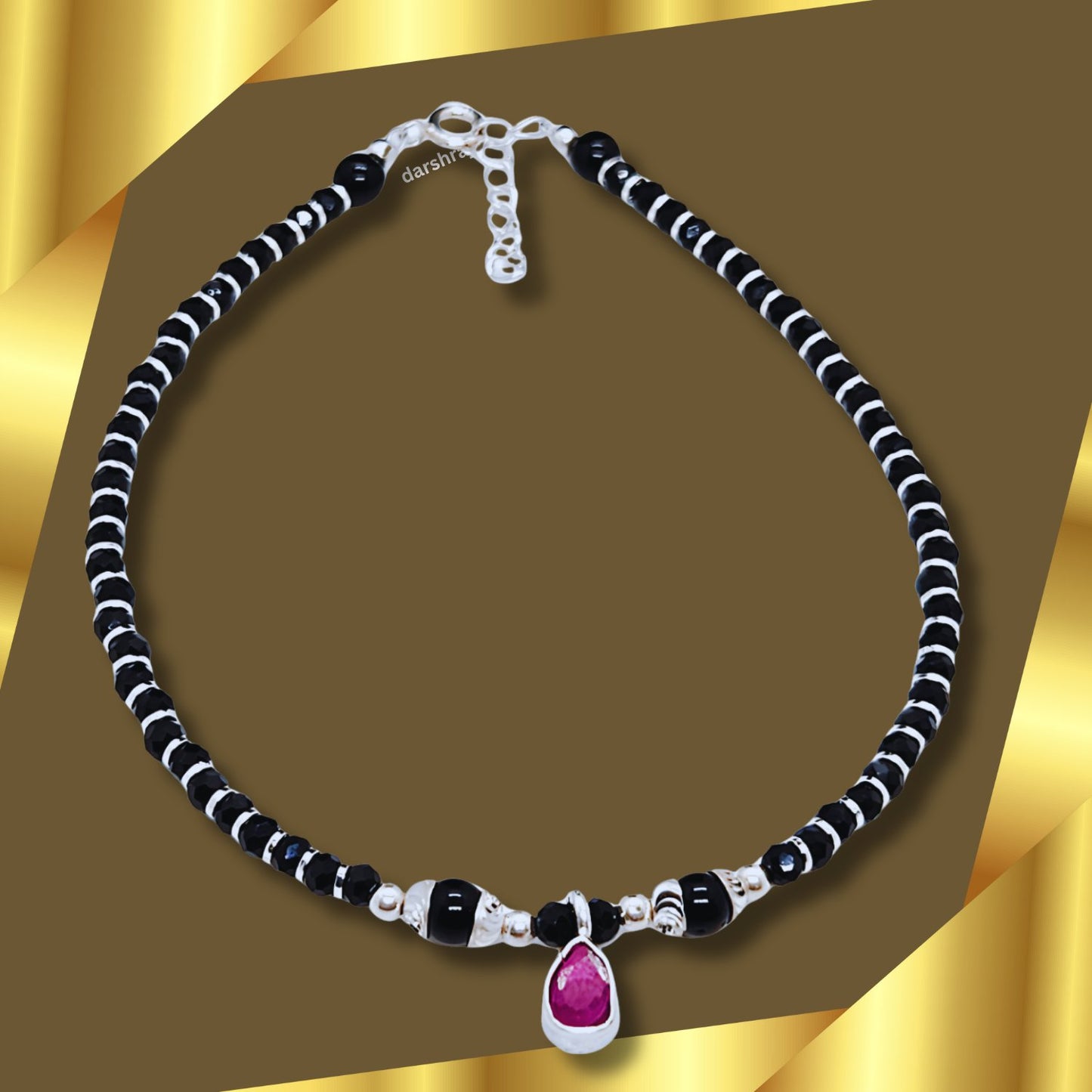 Women Black Beads Anklet with Pink Pearl Charm | 925 Silver | Free Size | For Women & Girls