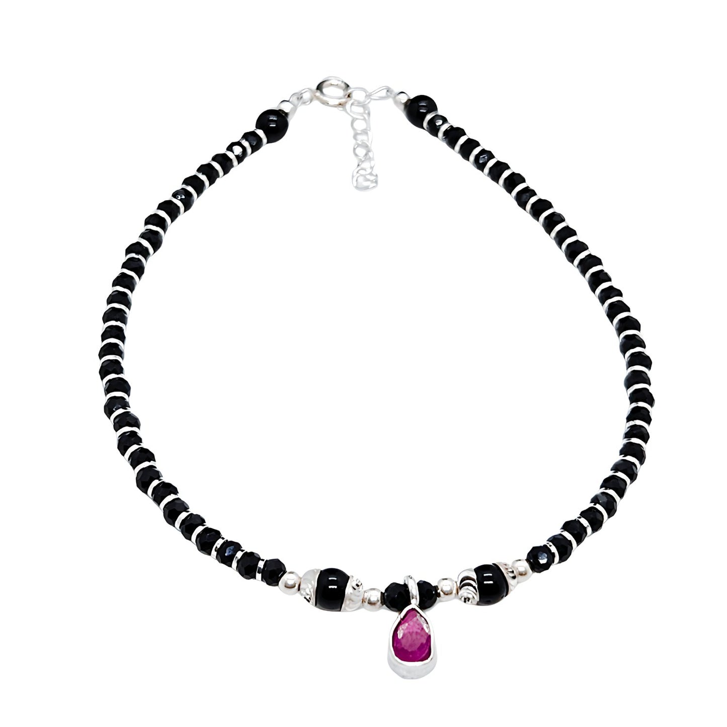 Women Black Beads Anklet with Pink Pearl Charm | 925 Silver | Free Size | For Women & Girls