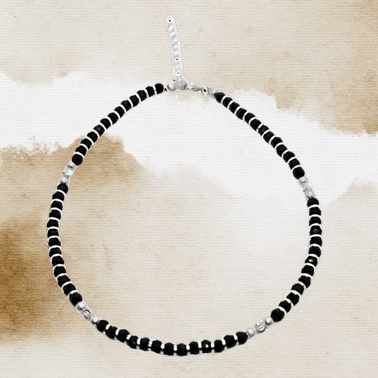 Women Black Beads Anklet with Silver Cylinder Beads | 925 | Free Size | For Women & Girls