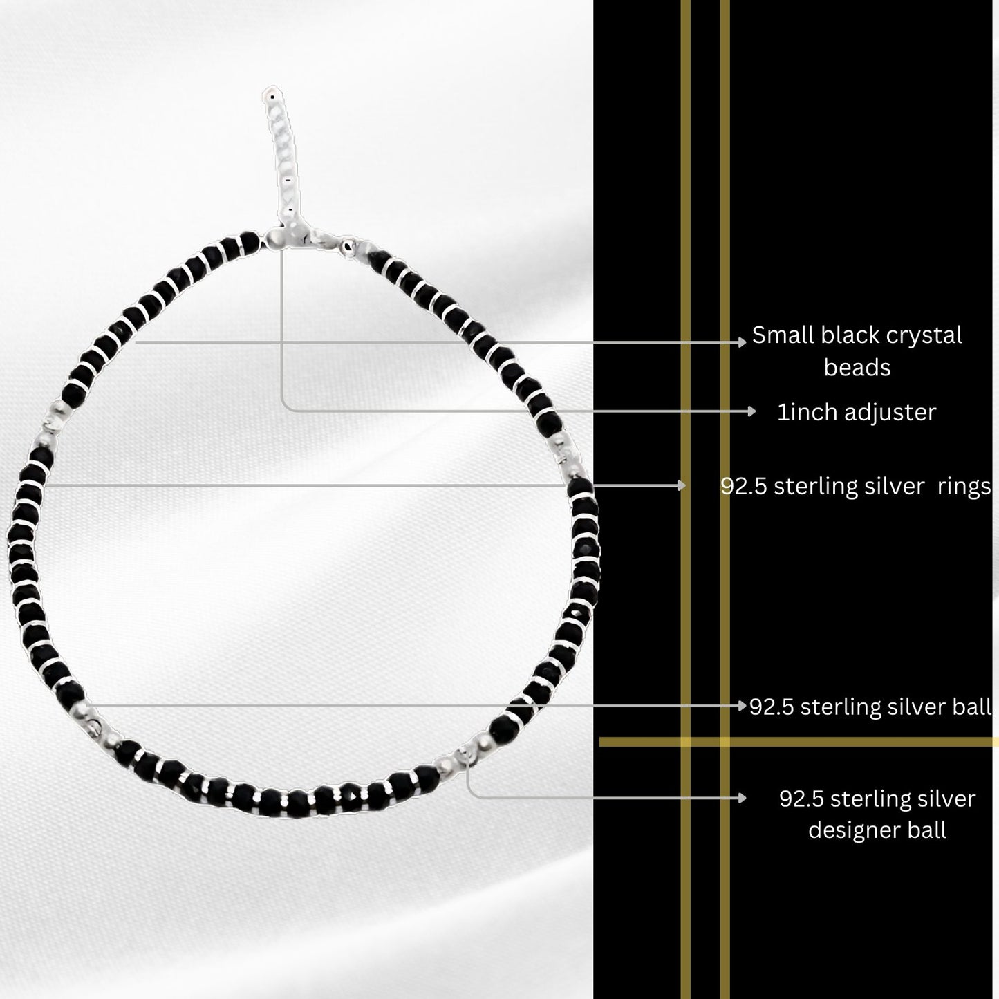 Women Black Beads Anklet with Silver Cylinder Beads | 925 | Free Size | For Women & Girls