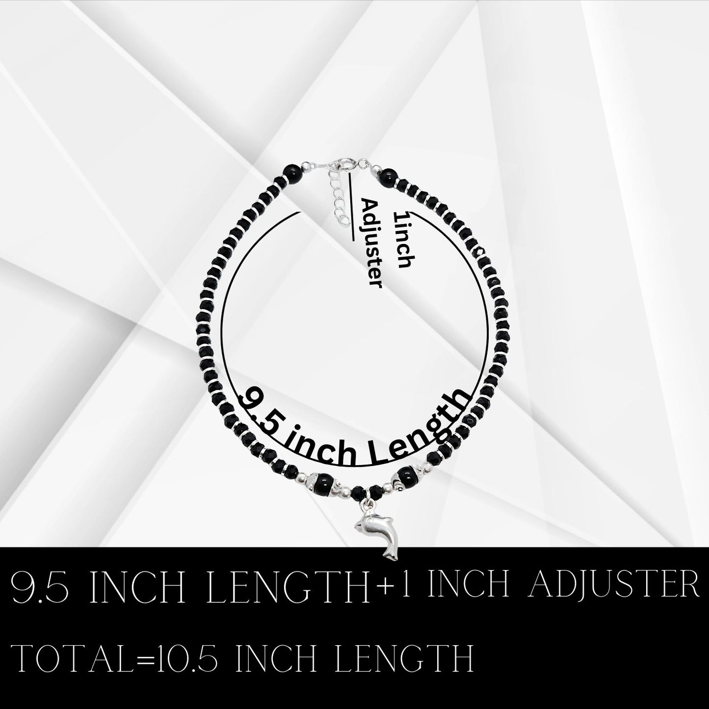 Women Black Beads Anklet with Silver Fish Charm | 925 | Free Size | For Women & Girls