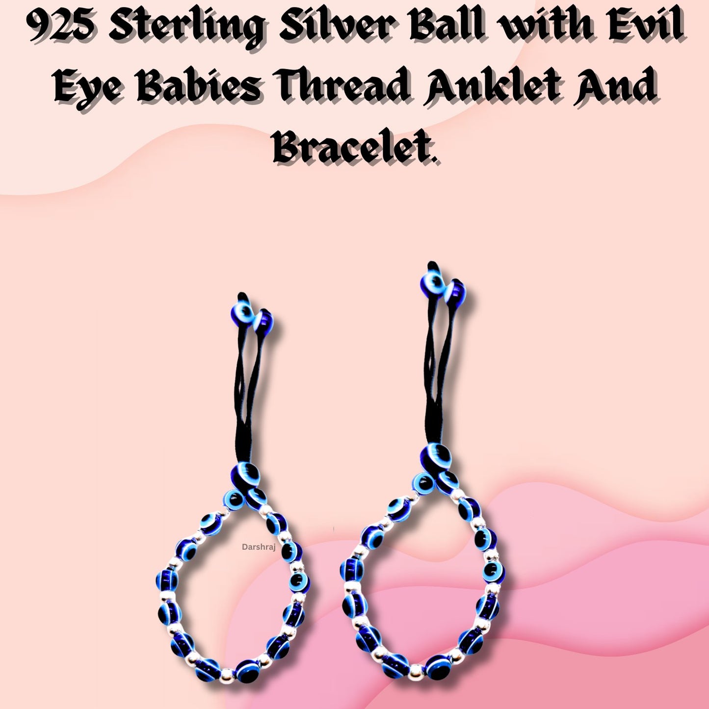 925 Sterling Silver Anklet & Bracelet with 17 Evil Eye | Baby Nazariya Bracelet | FreeSize (Pack of 2)