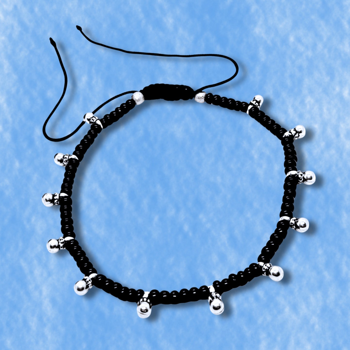 Thread Anklet with 925 Sterling Silver 12 Ghungroo and Black Beads | For Women & Girls | Adjustable Size