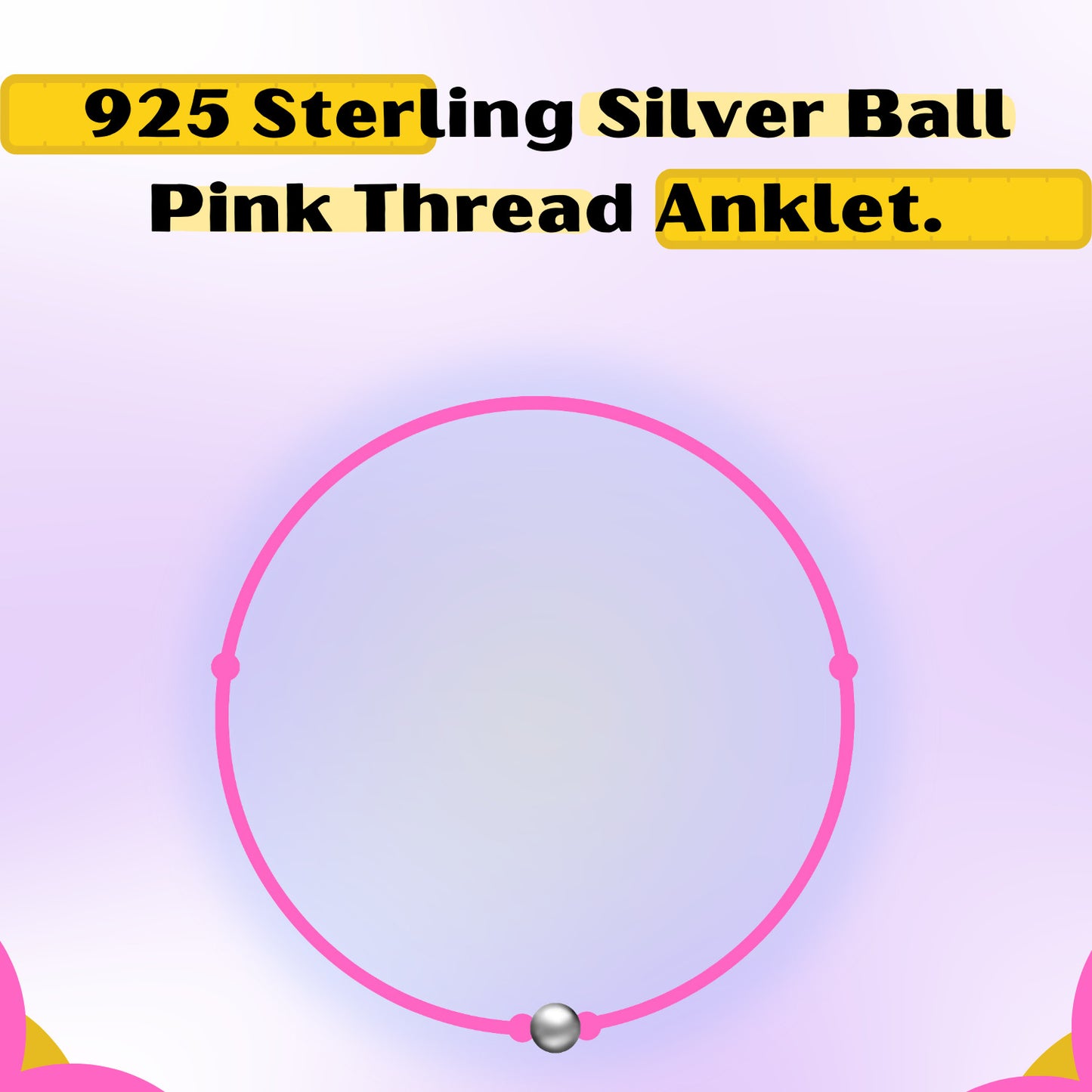 Thread Anklet with 925 Sterling Silver Ball Bead | For Women & Girl | Pink