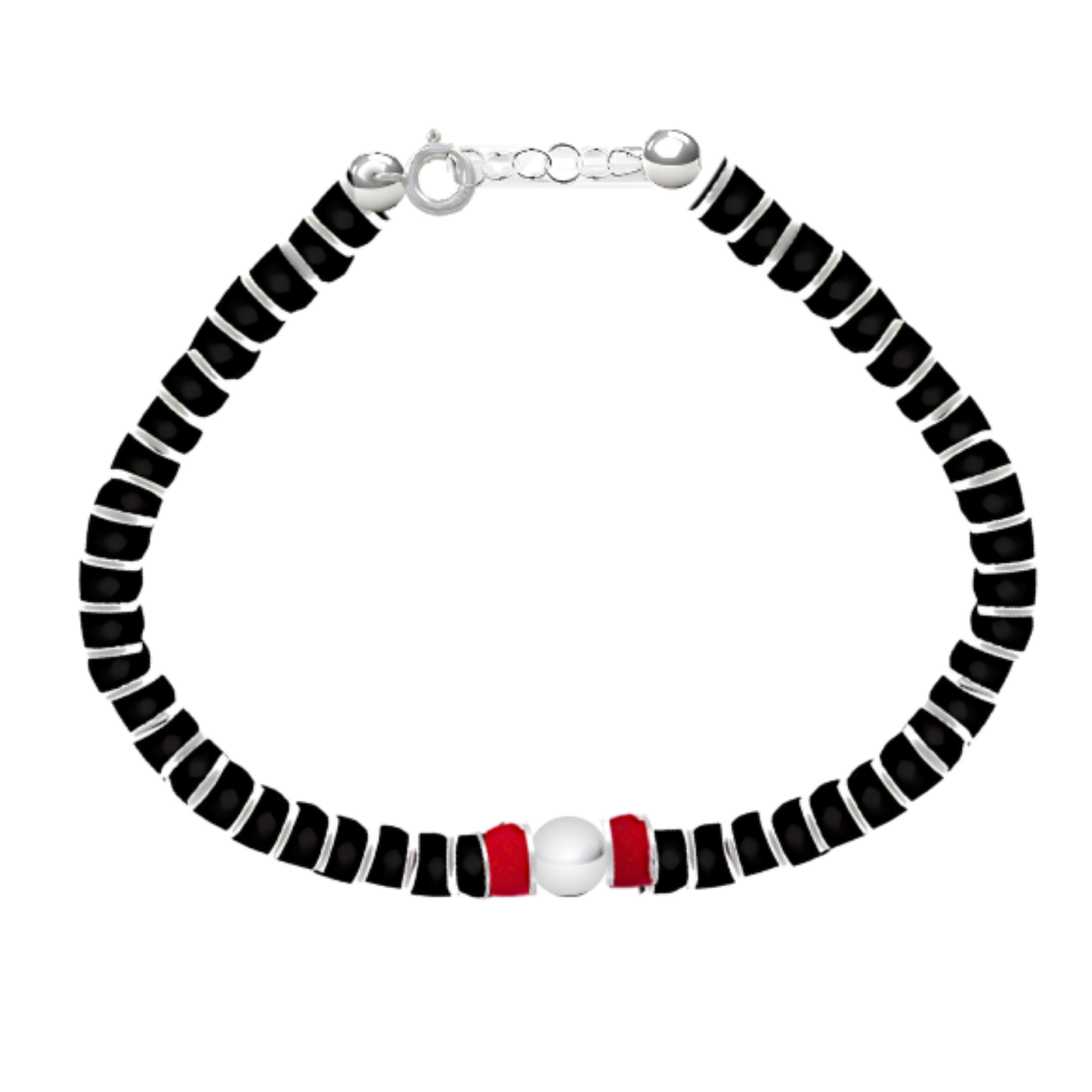 925 Sterling Silver Nazariya Bracelet for Women | Girls | Handmade Nazariya | Crystal Bracelet with Silver Circle | Red & Black Crystal Bracelet | Pearl Bracelet