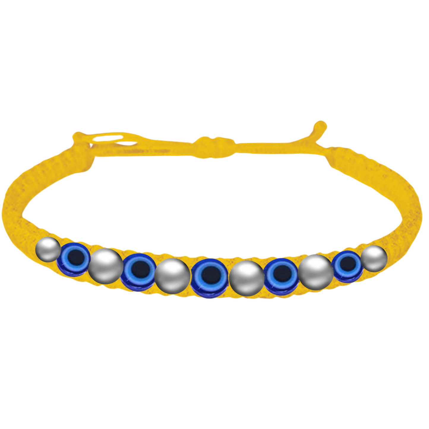 925 Sterling Silver Yellow Thread Bracelet With Evil Eye and Silver Ball Beads | Handmade Yellow Thread Bracelet | Nazariya Bracelet Yellow Thread | Adjustable