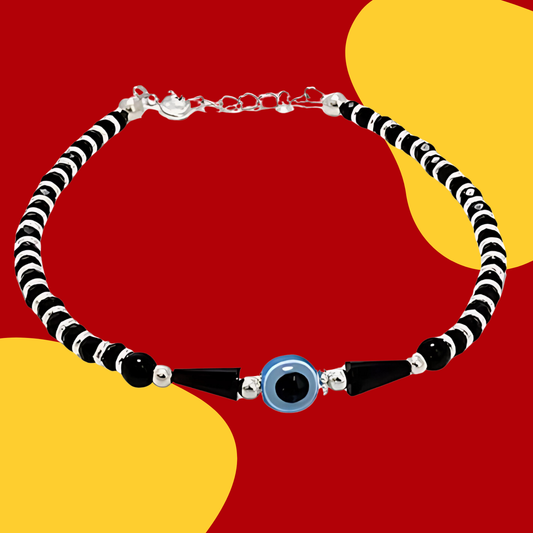 925 Pure Silver Black Crystals Nazariya Bracelet with Evil Eye for Girls & Women