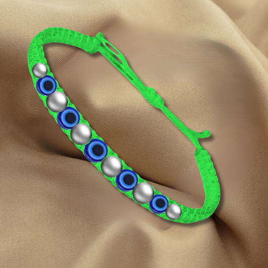 925 Sterling Silver Green Thread Bracelet With Evil Eye and Silver Ball Beads | Handmade Green Thread Bracelet | Nazariya Bracelet Green Thread | Adjustable