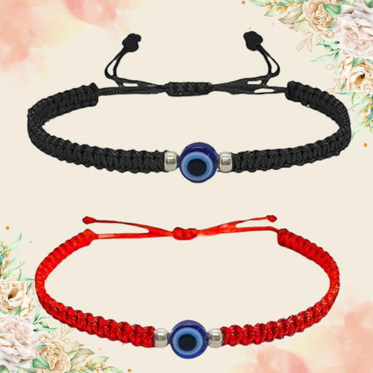 Evil Eye Thread Anklet & Bracelet with 925 Sterling Silver Ball Beads (2 Color Combo) | For Women, Man & Kids | Black, Red | Adjustable Size