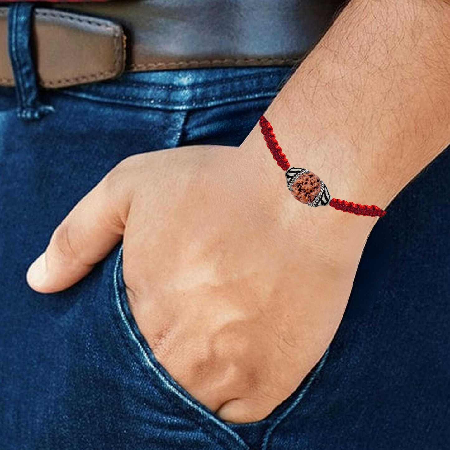 925 Sterling Silver Cap With Rudraksha Thread Bracelet | Handmade Red Thread Bracelet | Nazariya Bracelet Red Thread | for All Ages | Genders