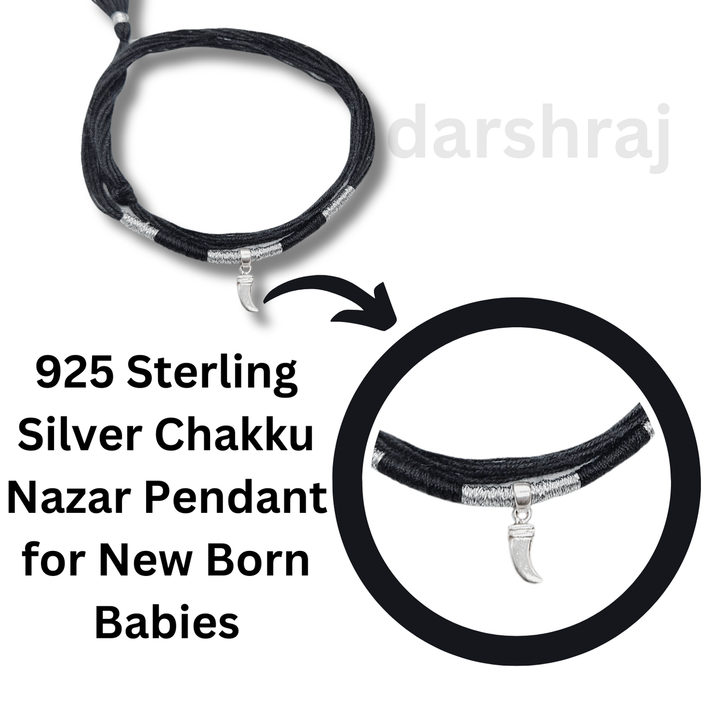 925 Sterling Silver Handmade Pendant | Thread Pendant | Pendant for New Borns Babies | Nazariya Pendant with silver Beads | New Born Baby Pendant