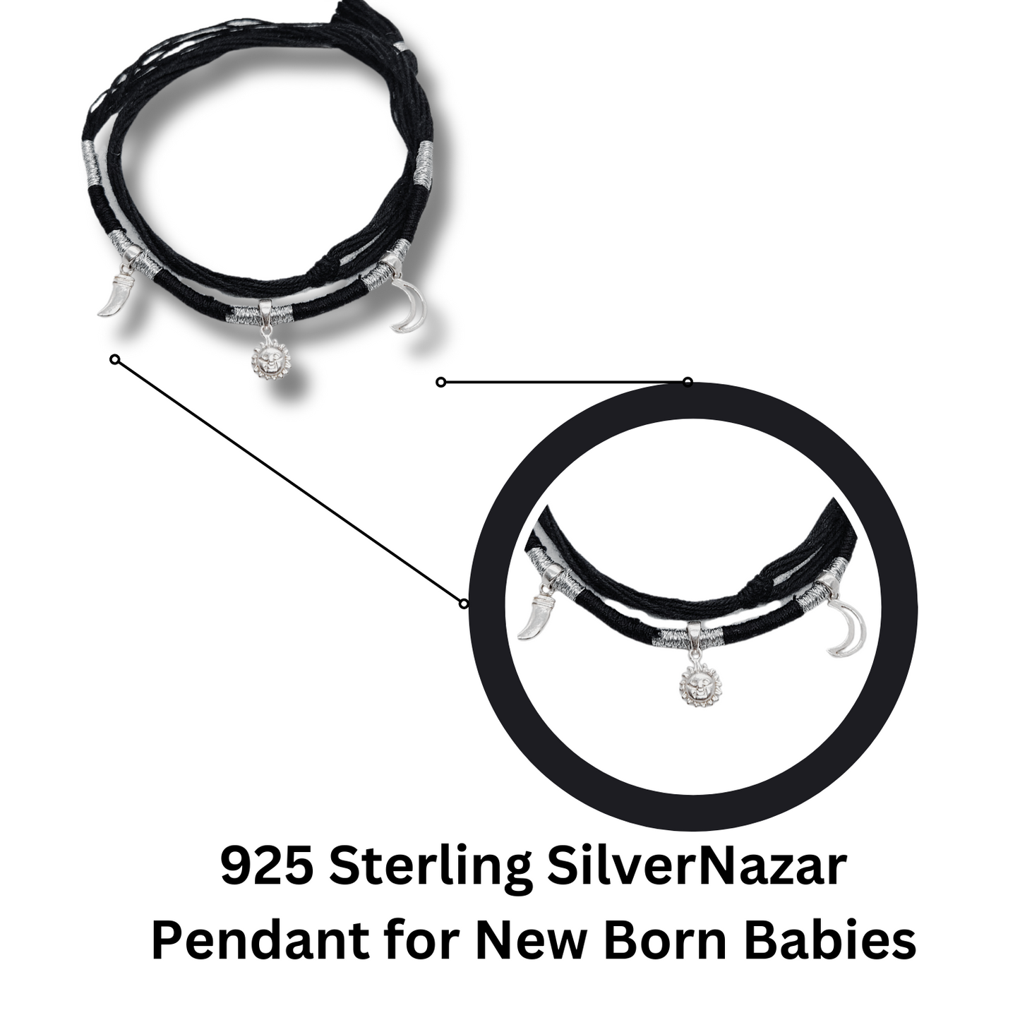 925 Sterling Silver Chakku, Suraj & Chand Pendant | For Baby Girls & Boys | 1.65 gm