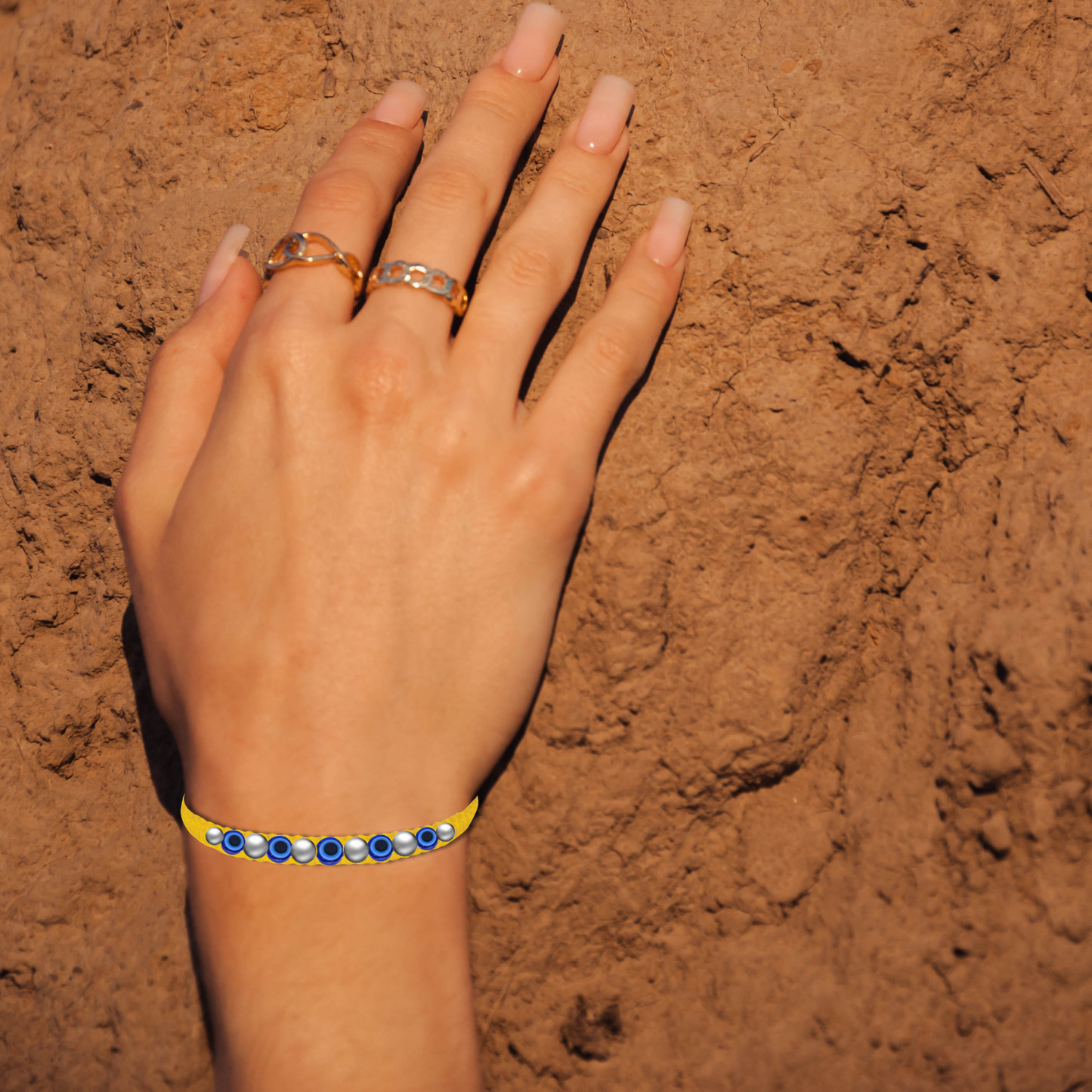 925 Sterling Silver Yellow Thread Bracelet With Evil Eye and Silver Ball Beads | Handmade Yellow Thread Bracelet | Nazariya Bracelet Yellow Thread | Adjustable