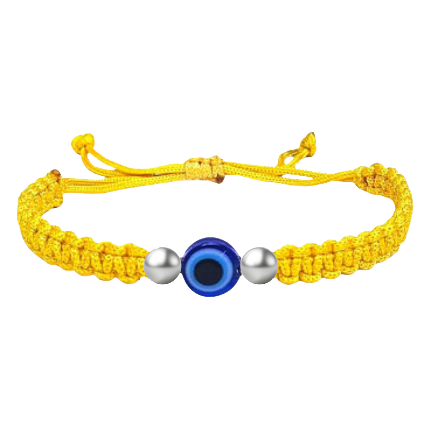 925 Sterling Silver Yellow Designer Thread Bracelet With Evil Eye and Silver Ball Beads | For Women & Men | Nazariya Bracelet Yellow Thread | Adjustable